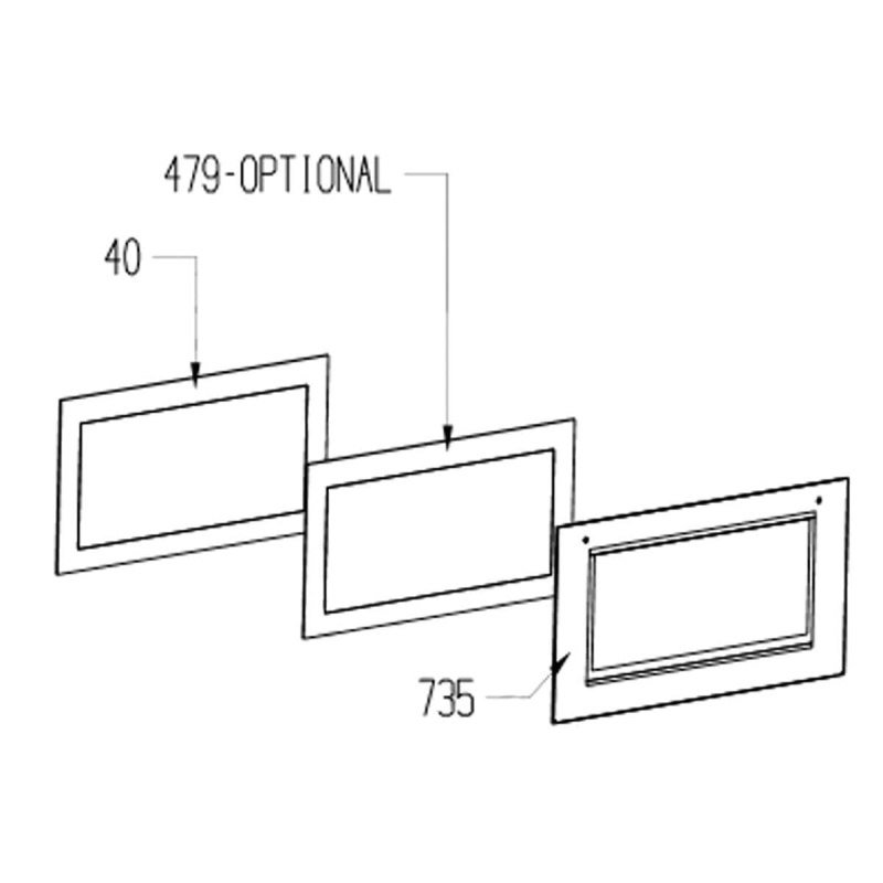 Vitre intermédiaire (repère 479) 776X373 mm Four, cuisinière 490300087 BEKO