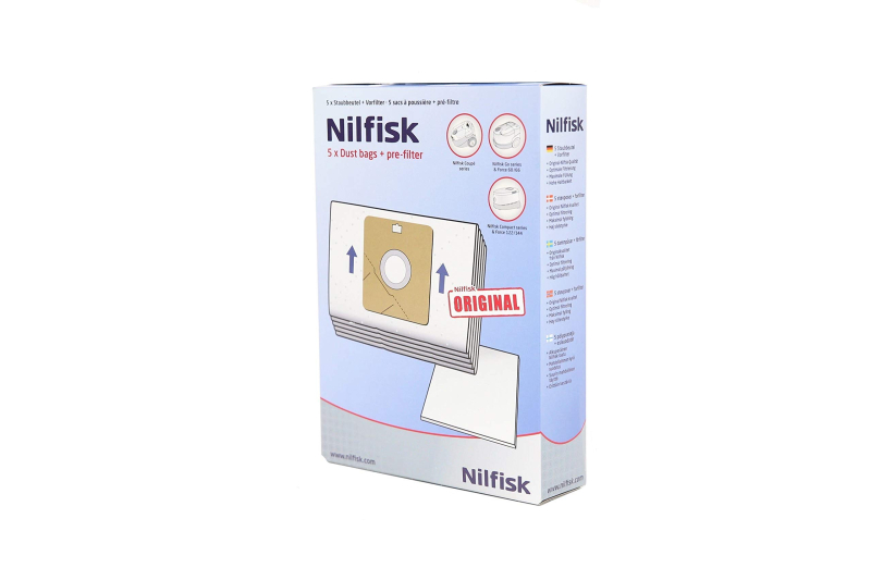 SOS Accessoire Boite de 5 sacs avec 1 pre filtre COUPE/COMPACT/GO/FORCE d'origine Aspirateur 78602600, 22422400 NILFISK