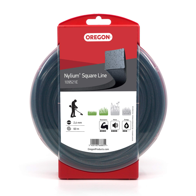 OREGON Nylium - Fil de Coupe Carré Résistant en Nylon, Bobine de 2,4 mm x 60 m 109521E