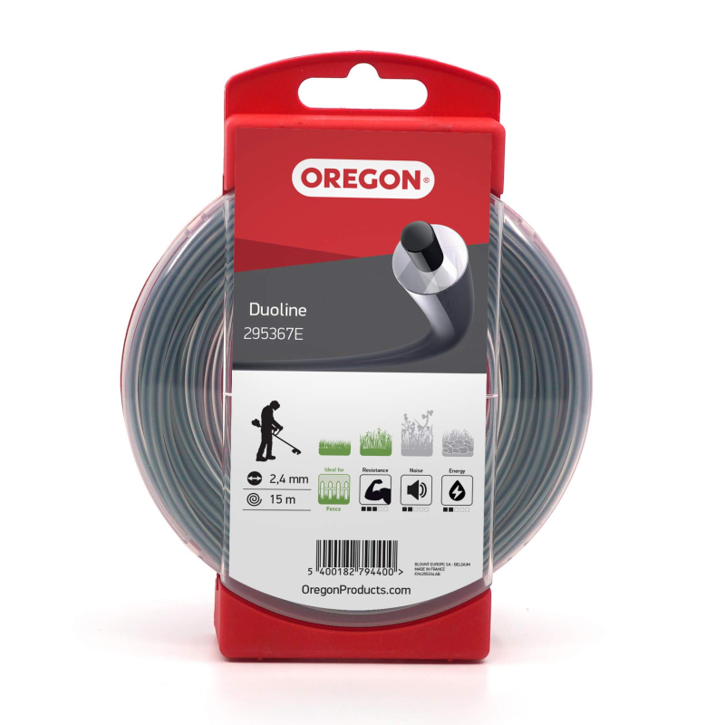 Fil Débroussailleuse Rond Duoline Transparent/Noir Ø2.4mm/15m Oregon 295367E