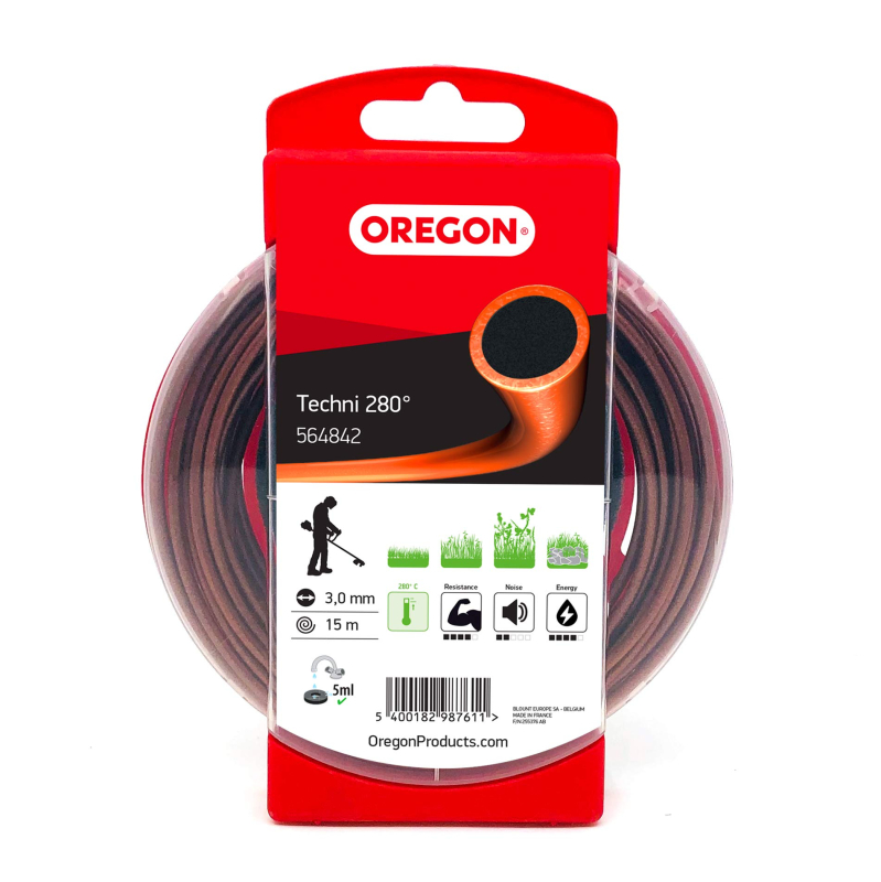 Fil Débroussailleuse Rond Techni 280° Marron/Noir Ø3.0mm/15m Oregon 564842