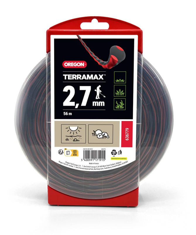 Fil Débroussailleuse Ovale Torsade Terramax Rouge/Noir Ø4 Mm/26m Oregon 636775