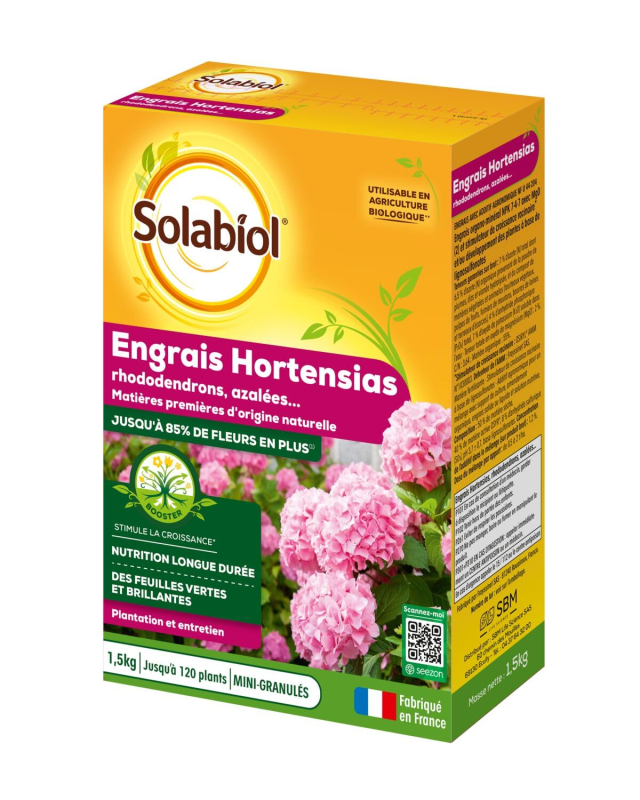 Engrais Bio Hortensia Rhododendron Solabiol SORHOY15 1.5 KG