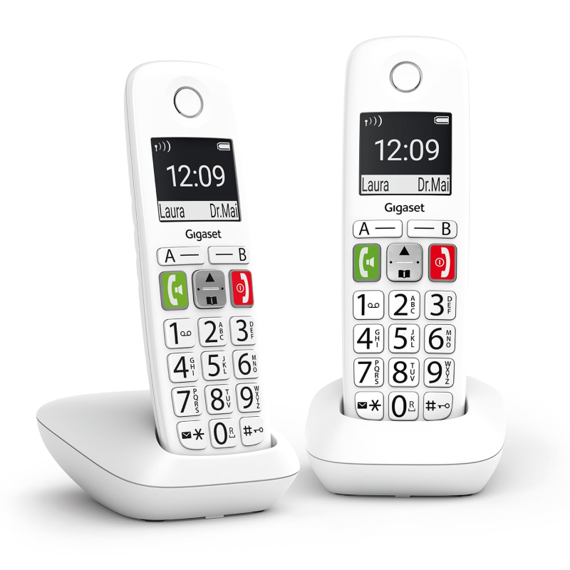 Gigaset E290 Duo - Téléphone Fixe sans Fil Blanc, 2 combinés avec Grand écran rétroéclairé, larges Touches, Fonction Blocage D'a