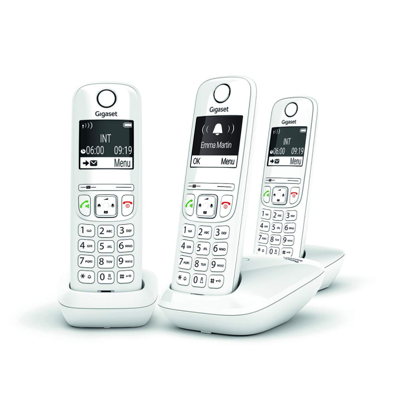 Gigaset AS690 Trio - Téléphone fixe sans fil, 3 combinés avec grand écran rétroéclairé pour un affichage ultra lisible, fonction