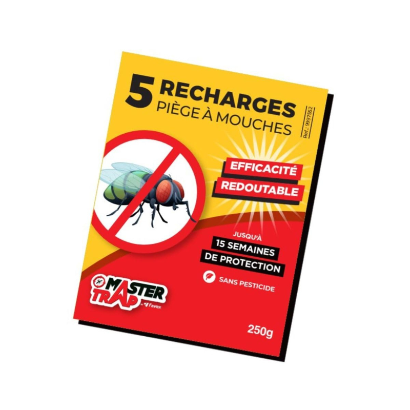 Master Trap - Recharge Piège à Mouches Master Trap - Efficace, Lot de 5 recharges - Jusqu'à 15 semaines de Protection, 5 sachets