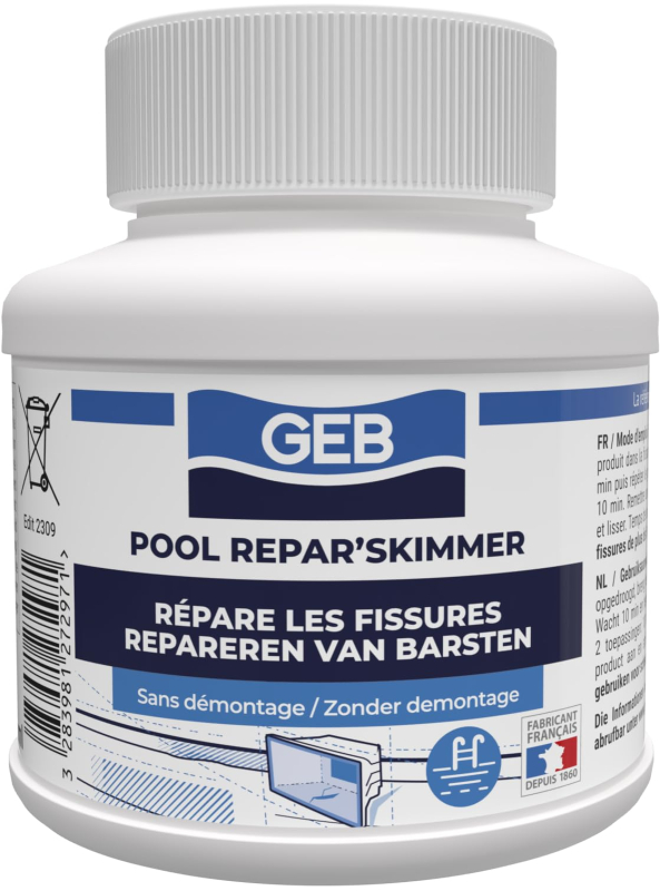 GEB Réparation skimmer de piscine, buse de refoulement, bonde de fond et toutes pièces en ABS - Pot 125 ml - Répare des fissures