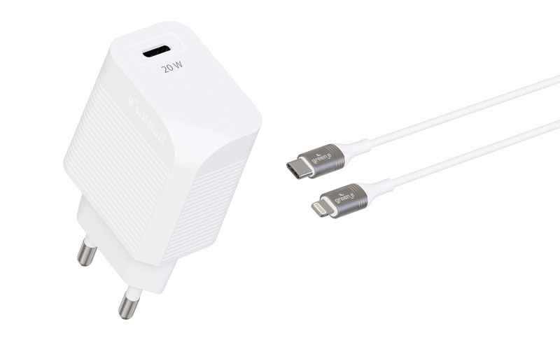 GREEN_E Kit de Charge pour iPhone [Certifié Apple MFi] Câble Lightning vers USB-C Synchro et Charge avec Chargeur Maison Basse c