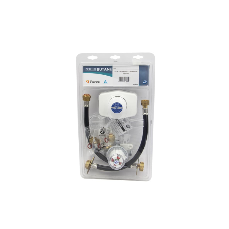 Favex - Kit raccordement gaz - Kit Butane bi-bouteille - Lyre 35cm (5 ans) + vanne - 2.6kg/h - 28mbar