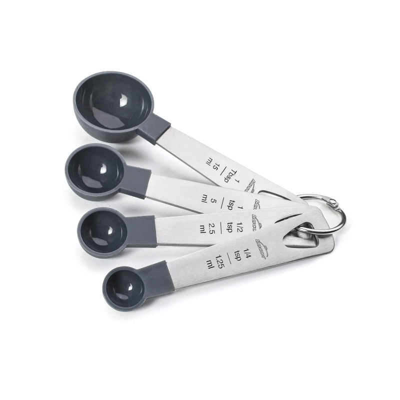 LACOR - 67037 - Ensemble 4 Cuillères à Mesurer, Liquide et Compteur de Nourriture, Pâtisseries, Acier Inoxydable et PP, Empilabl