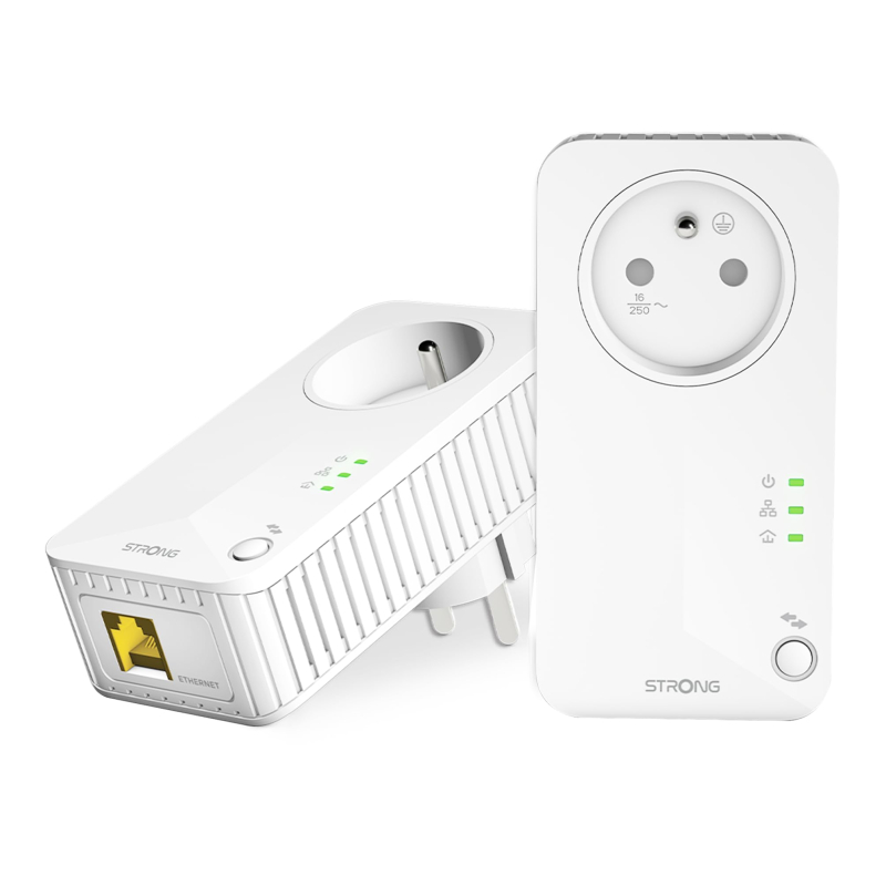 STRONG - Powerline 600 Kit - Duo Prises CPL - Kit CPL - 600 Mbps - Compatible Toute Box/Routeur - Port Ethernet + Prise Filtrée 