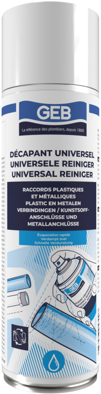 GEB Décapant universel en aérosol 400 ml - Décape les racords plastiques et dégraisse les raccords métalliques