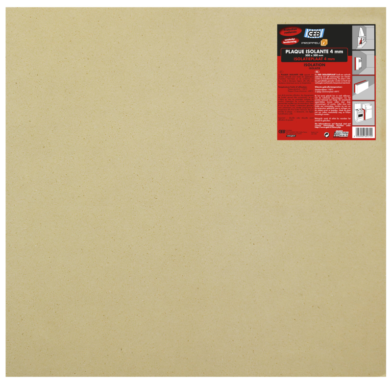 GEB Plaque isolante pour isolation thermique et protection au feu - 1100°C- 4mm épaisseur - 500 x 500mm