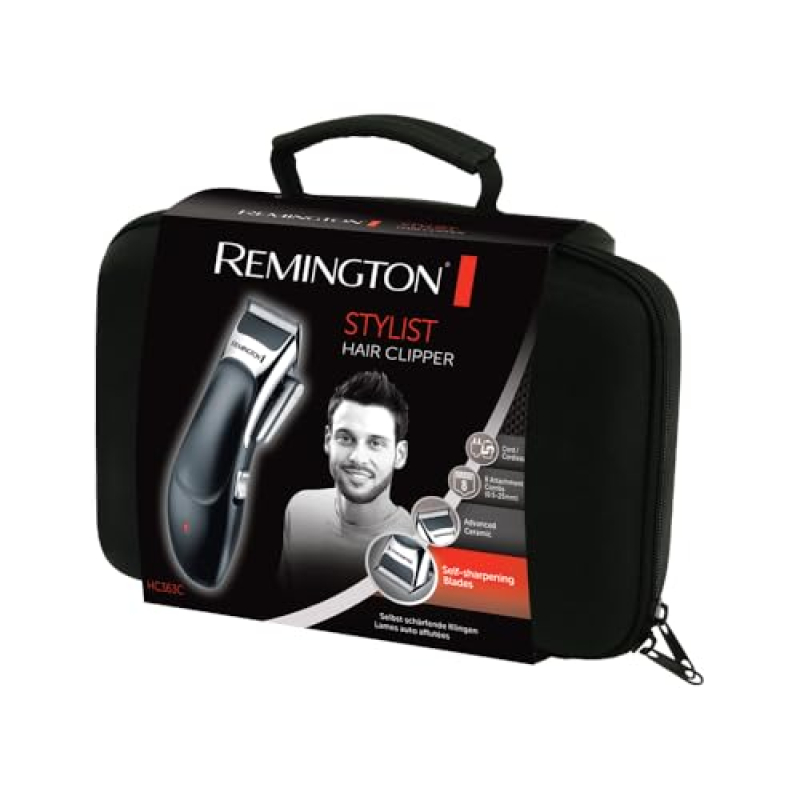 Remington Tondeuse Cheveux [Kit Coiffeur Professionnel] Stylist Noir & Argent (Lames Céramique Auto-Affûtées, Secteur/Sans fil-B