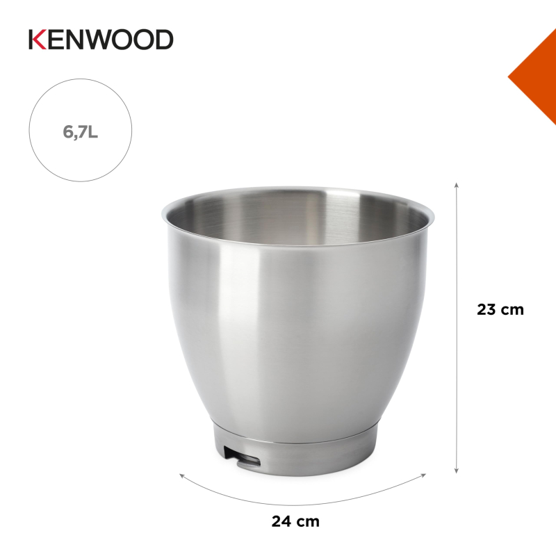 Kenwood KAT400SS Bol à mélanger, Bol en acier inoxydable de 6,7 litres BOL CHEF XL SS, Accessoires pour robot ménager, Convient 