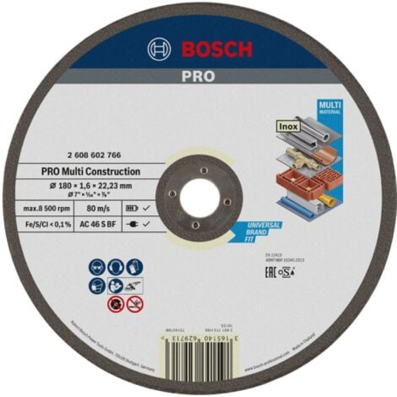 Disque abrasif PRO Multi Material Bosch 180 x 1,6 x 22,23 mm - 2608602766