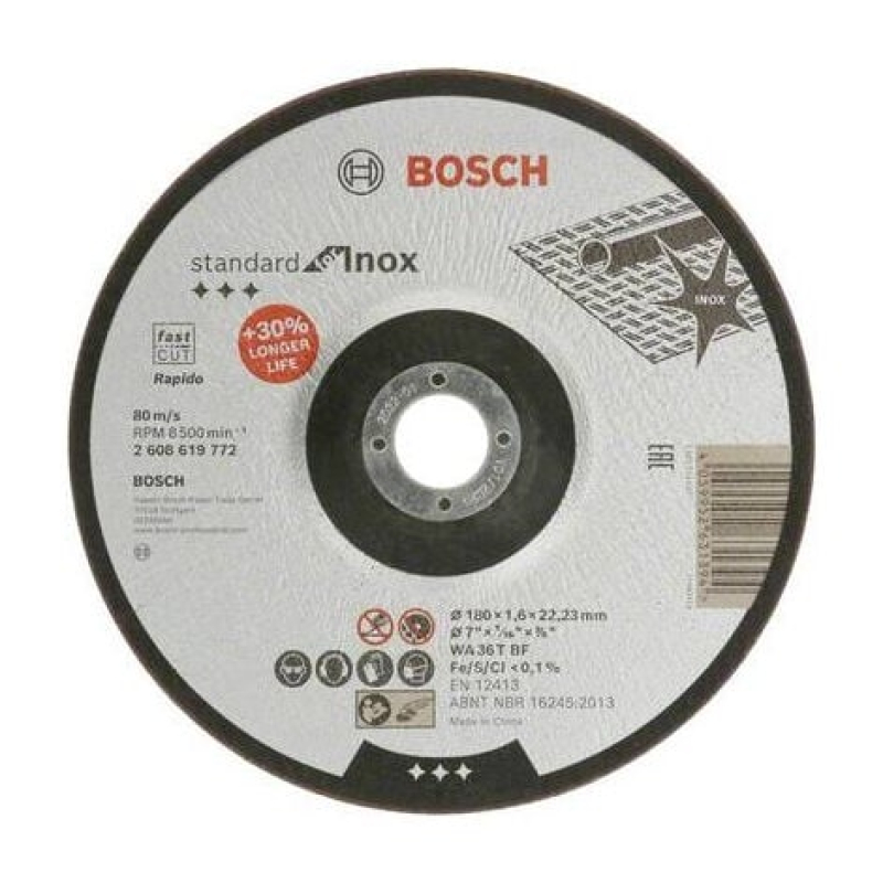 BOSCH ACCESSORIES STANDARD FOR INOX 2608619772 DISQUE À TRONÇONNER À MOYEU DÉPORTÉ 180 MM 1 PC(S) ACIER