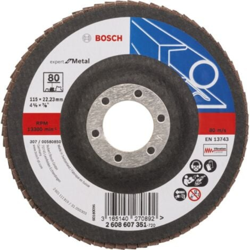 Disque à lamelles Expert for Metal 115 Bosch 22,23 80 plateau droit en fibre de verre - 2608607351
