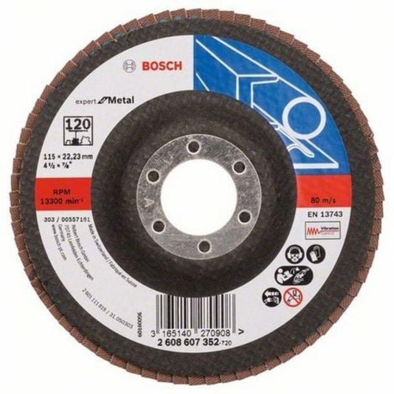 BOSCH 2608607352 PLATEAU À LAMELLES À SURFACE PLATE 115 MM, GRAIN 120