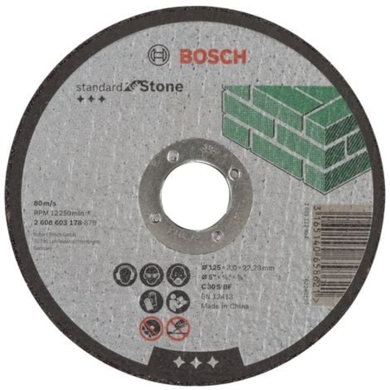 BOSCH 2608603178 DISQUE À TRONÇONNER À MOYEU PLAT STANDARD FOR STONE C 30 S BF 125 MM 22,23 MM 3,0 MM