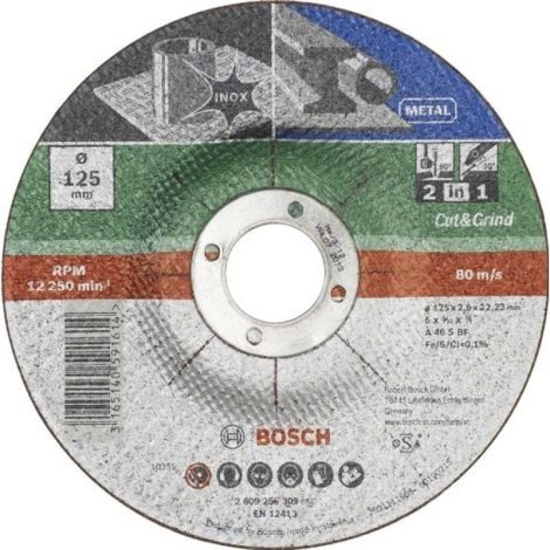 BOSCH 2609256309 DISQUE À TRONÇONNER ET À ÉBARBER, À MOYEU DÉPORTÉ POUR MÉTAUX ET INOX DIAMÈTRE 125 MM DIAMÈTRE D'ALÉSAGE 22/23