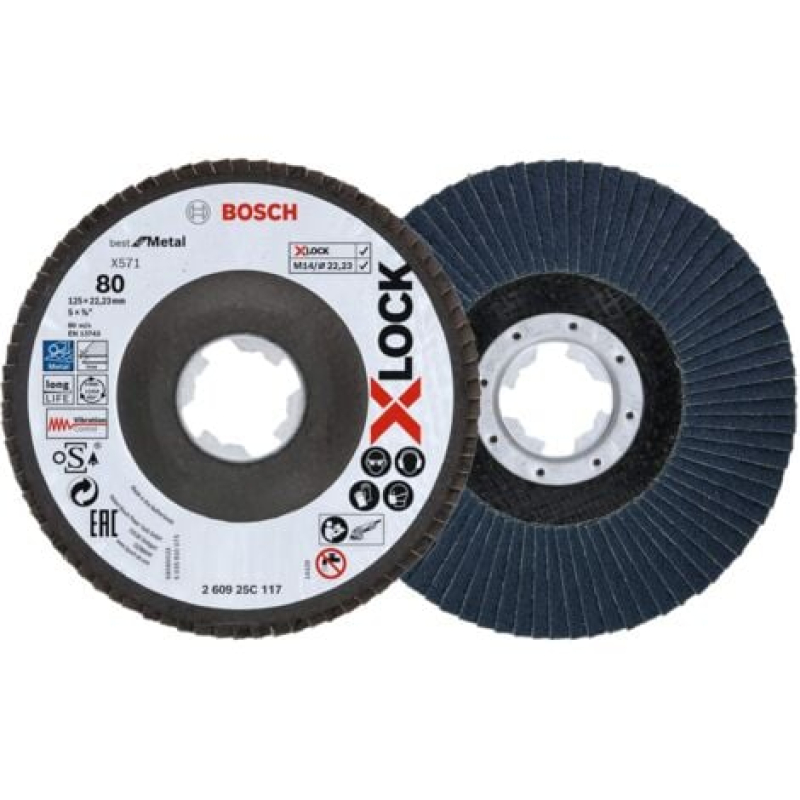 Bosch Professional 260925C117 2 pièces Plateau à lamelles (X-Lock, Ø 125 mm, grosseur de Grain K80, alésage Ø 22,23 mm, Angle, A