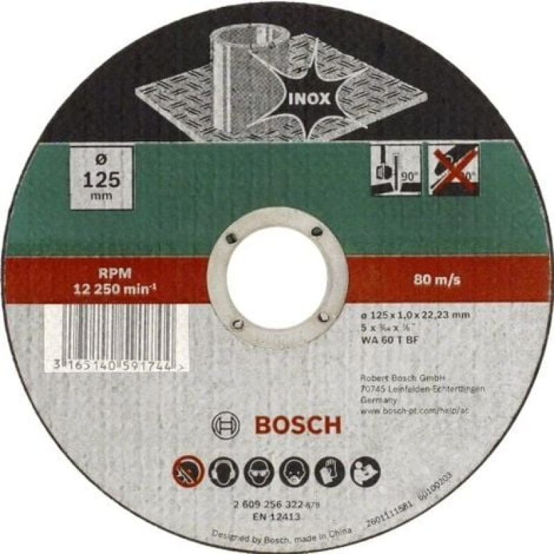 BOSCH 2609256323 DISQUE À TRONÇONNER À MOYEU PLAT POUR INOX DIAMÈTRE 125 MM DIAMÈTRE D'ALÉSAGE 22/23 EPAISSEUR 1,6 MM