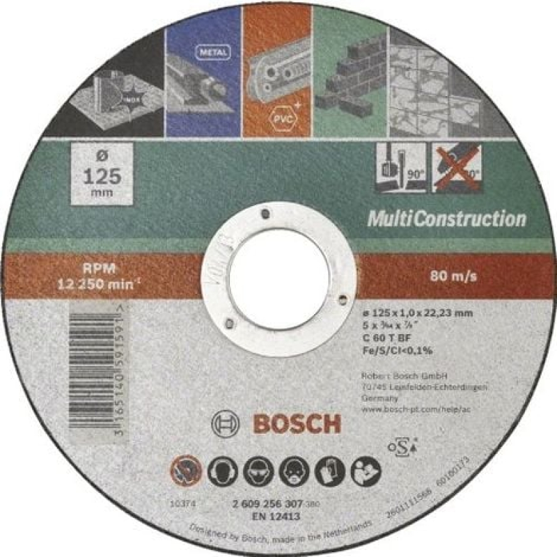 BOSCH 2609256307 DISQUE À TRONÇONNER À MOYEU PLAT MULTI CONSTRUCTION DIAMÈTRE 125 MM DIAMÈTRE D'ALÉSAGE 22/23 MM EPAISSEUR 1 MM