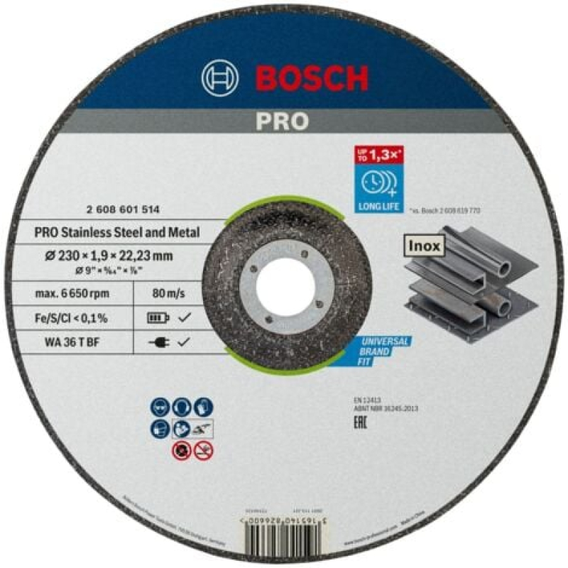 BOSCH 2608601514 DISQUE À TRONÇONNER À MOYEU DÉPORTÉ STANDARD FOR INOX WA 36 R BF 230 MM 22,23 MM 1,9 MM