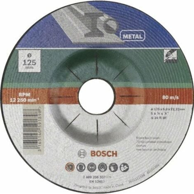 BOSCH 2609256336 MEULE À ÉBARBER À MOYEU DÉPORTÉ POUR MÉTAUX DIAMÈTRE 115 MM DIAMÈTRE D'ALÉSAGE 22,23 EPAISSEUR 6 MM