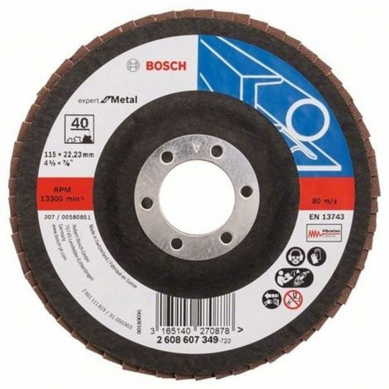 BOSCH 2608607349 PLATEAU À LAMELLES SURFACE DROITE DIAMÈTRE 115 MM GRAIN 40