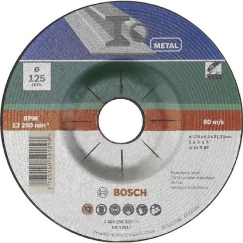 BOSCH 2609256337 MEULE À ÉBARBER À MOYEU DÉPORTÉ POUR MÉTAUX DIAMÈTRE 125 MM DIAMÈTRE D'ALÉSAGE 22,23 EPAISSEUR 6 MM