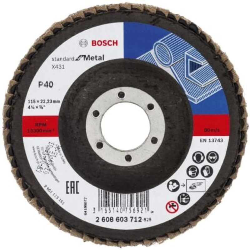 Bosch Disque à lamelles X431 Standard for Metal droit 115 mm 40 Tissu de verre - 2608603712