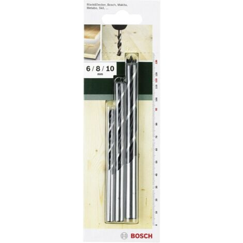 Bosch Accessories 2609255308 Jeu de forets pour le bois 3 pièces 6 mm, 8 mm, 10 mm tige cylindrique 1 set C96842