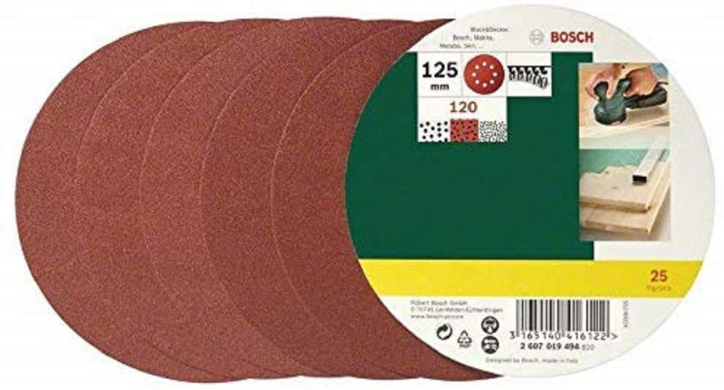 BOSCH 2607019494 LOT DE FEUILLES ABRASIVES POUR PONCEUSE EXCENTRIQUE GRAIN 120/125 MM 25 PIÈCES