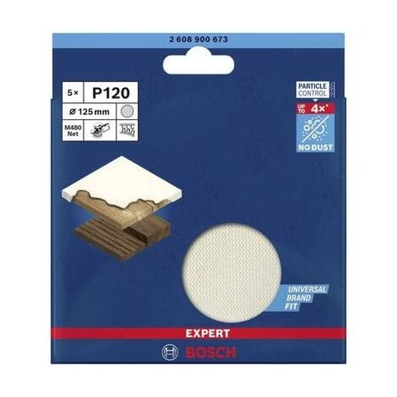 GRILLE ABRASIVE POUR PONCEUSE EXCENTRIQUE BOSCH ACCESSORIES EXPERT M480 2608900673 NON PERFORÉ GRAIN NUM 120 (Ø) 125 MM 5 PC(S)