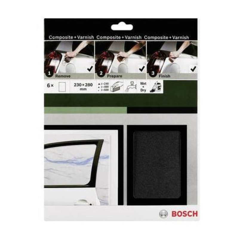 SET DE FEUILLES ABRASIVES POUR PONÇAGE MANUEL BOSCH ACCESSORIES 2609256C47 GRAIN 240, 400, 600 (L X L) 230 MM X 280 MM 1 SET