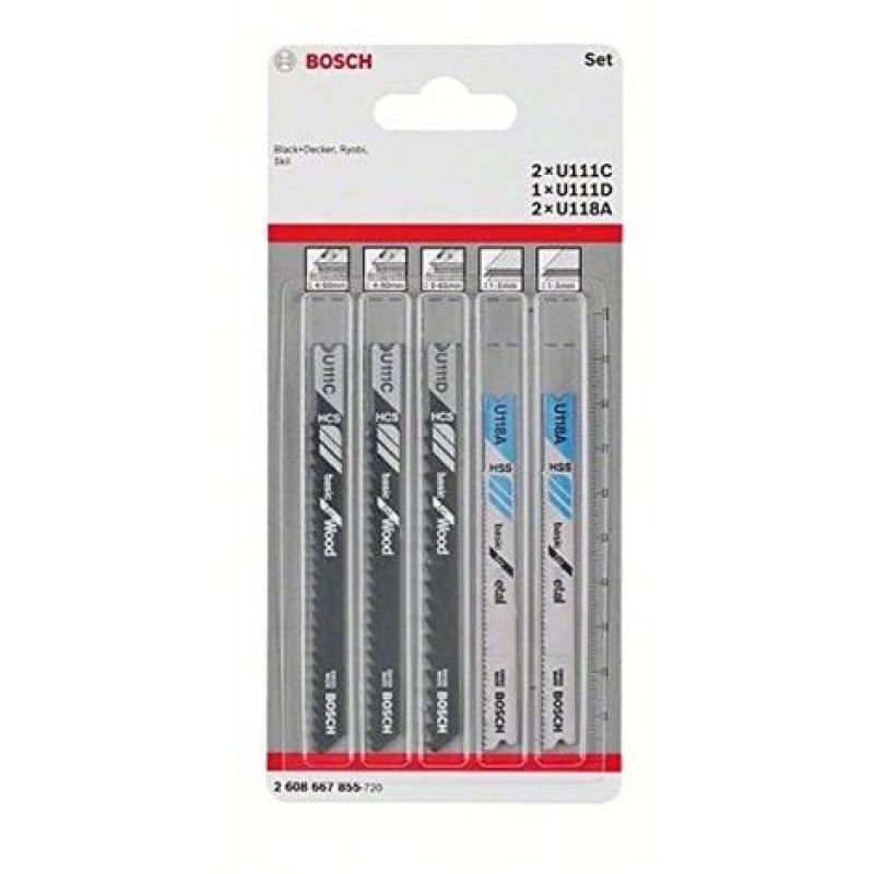 BOSCH 2608667855 LAME DE SCIE SAUTEUSE-SET U111C/U111D/U1 5 PCS, ARGENT