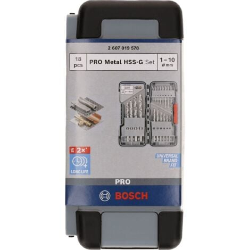 Jeu de forets hélicoïdaux PRO Metal HSS-G Bosch, 18 pièces - 2607019578