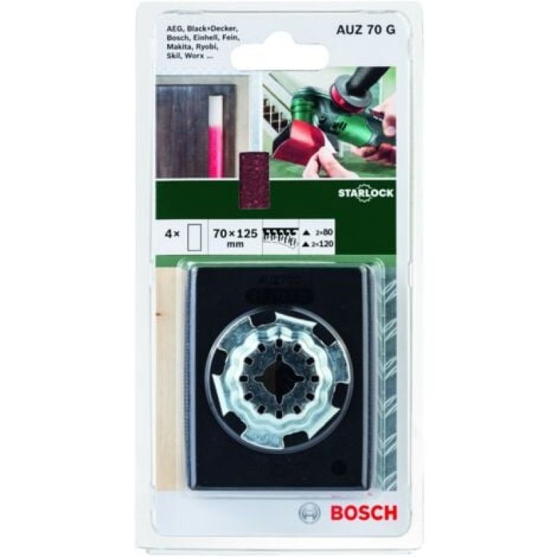Starlock AUZ Bloc de ponçage 70 g (avec 4 feuilles abrasives 70x125mm)  BOSCH 2609256D18