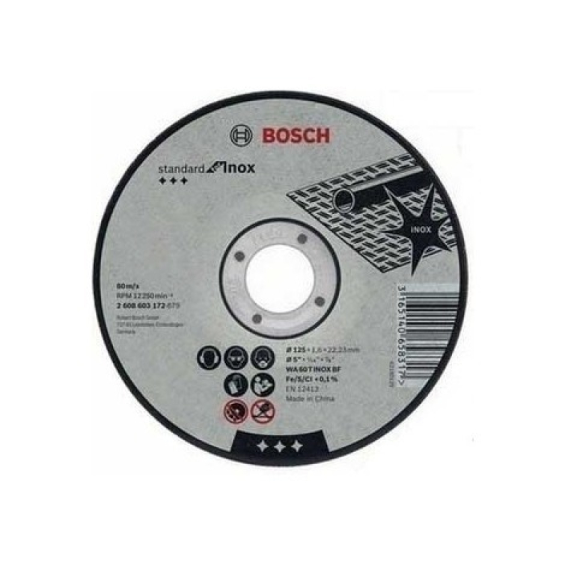 Boite de 10 Disques BOSCH Ø125 X 22.23 X 1.6 Standard INOX - 2608619050