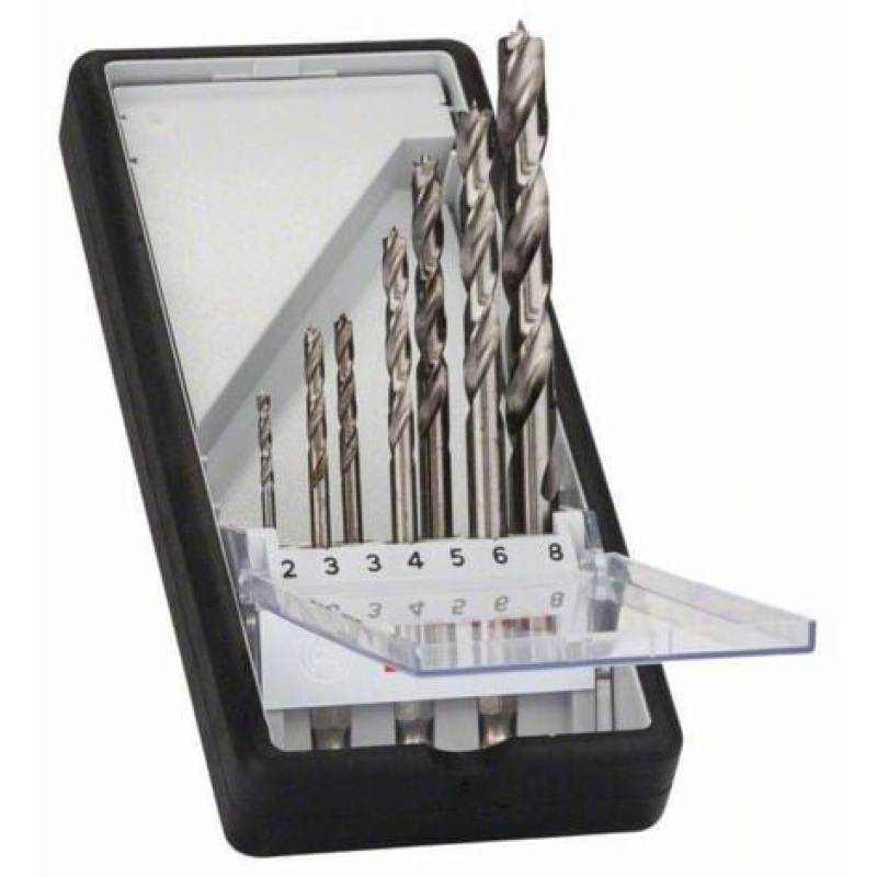 Bosch Outillages 2607019923 Jeu de forets pour le bois 7 pièces 2 mm, 3 mm, 3 mm, 4 mm, 5 mm, 6 mm, 8 mm 1/4 (6,3 mm)