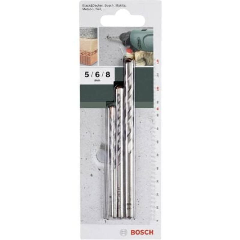 Bosch Outillages 2609255416 carbure de tungstène Jeu de forets pour béton 3 pièces 5 mm, 6 mm, 8 mm tige cylindrique 1