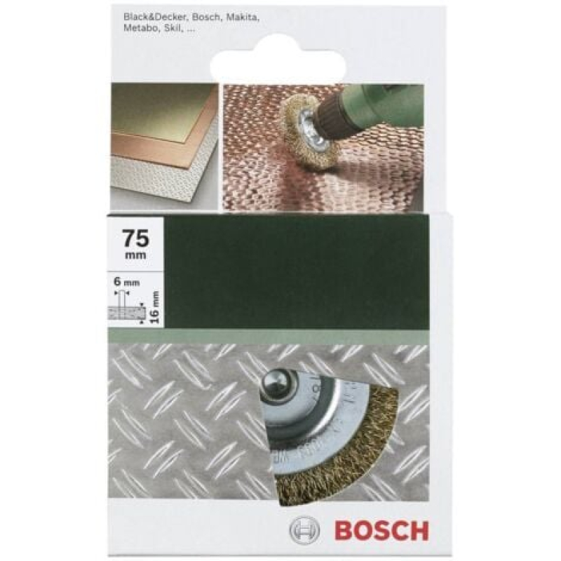 Brosse boisseau pour perceuses - fils ondulés, laitonnés, 75 mm Bosch 2609256519