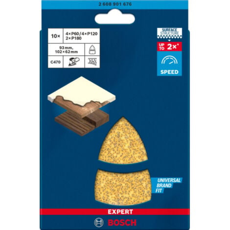 Bosch Outillages 2608901676 Papier abrasif pour ponceuse multifonction Grain 40 (L x l) 102 mm x 93 mm 10 pc(s) C292782