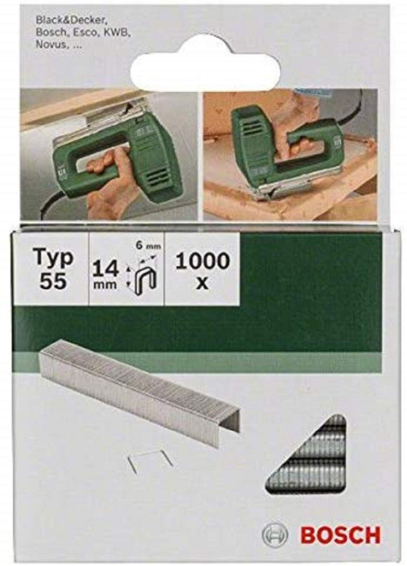 Bosch Outillages 2609255826 Set de 1000 agrafes à dos étroit Type 55 Largeur 6 mm Epaisseur 1 mm Longueur 14 mm