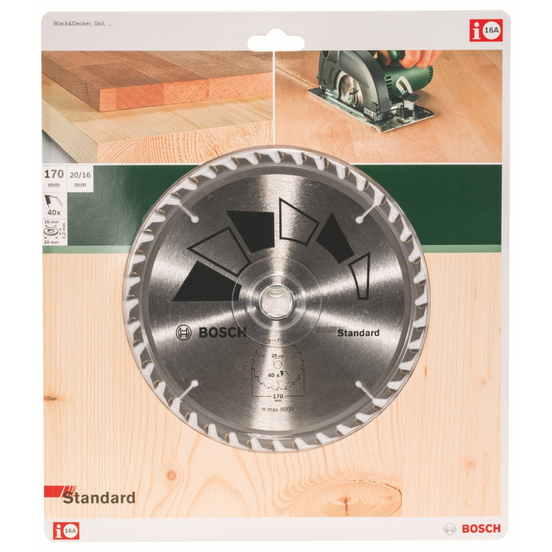 Bosch 1x Lame de Scie Circulaire Standard (pour Bois, Ø 170 x 2.2/1.5 x 20/16 mm, 40 Dents, ATB, avec 1x Bague de Réduction 16 m