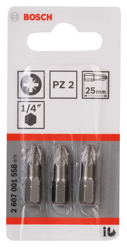 Bosch Outillages 3 Pièces Jeu de Embouts de Vissage Extra Dure pour Vis Pozidriv, PZ2 Epaisseur, 25mm Longueur Gris