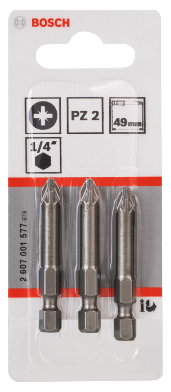 Bosch Outillages 3 Pièces Jeu de Embouts de Vissage Extra Dure pour Vis Pozidriv, PZ2 Epaisseur, 49mm Longueur