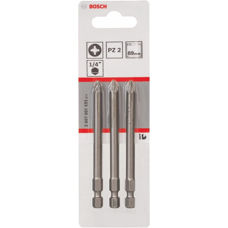 Bosch Outillages 3 Pièces Jeu de Embouts de Vissage Extra Dure pour Vis Pozidriv, PZ2 Epaisseur, 89mm Longueur